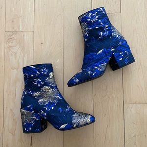 Dries van Noten brocade blue booties heel chunky 6